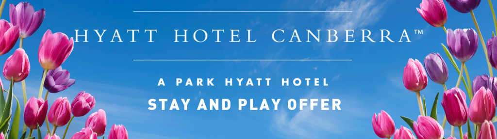 The Hyatt Canberra Stay & Plan Picnic Package: Banner images with Floriade tulips