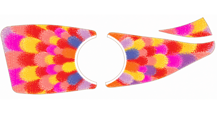 Illustrated garden bed design featuring vibrant clusters of pink, red, yellow, orange, purple and blue flowers arranged around a central circular space, creating a colourful confetti-like display inspired by Floriade 2026's Feast of Flowers theme.
