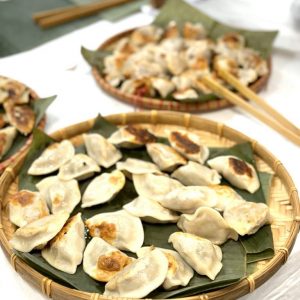 close up of freshly cooked dumplings.